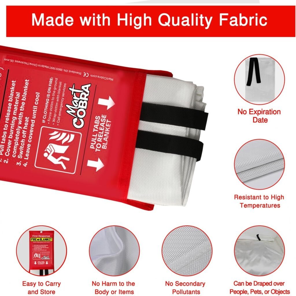 Mart Cobra Emergency Fire Blanket for Home and Kitchen Fire Extinguishers for The House x2 Prepared Fiberglass Fire Blankets Emergency for Home Fireproof Blanket Fire Retardant Blankets Grease Spray : Tools  Home Improvement
