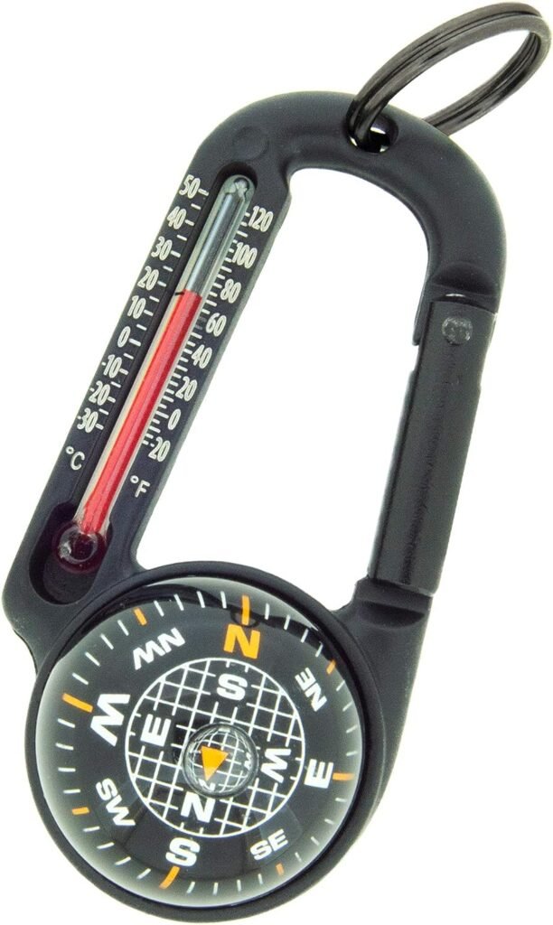 Sun Company TempaComp - Ball Compass and Thermometer Carabiner | Hiking, Backpacking, and Camping Accessory | Clip On to Backpack or Jacket | Ultralight, Accurate Compass for Navigation and Orienteering